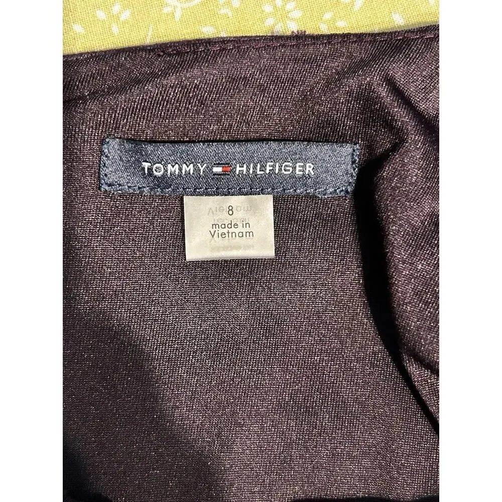 Tommy Hilfiger Purple Floral Jacquard Long Sleeve Dress Size 8 Fit & Flare Lined - Picture 5 of 6